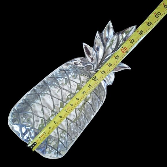 Pewter Pineapple Shaped Serving Tray Large Bowl Hand Hammered in Mexico Vintage - Picture 9 of 11